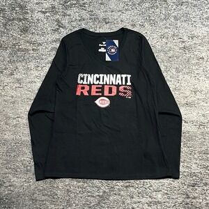 NWT Cincinnati Reds Long Sleeve Shirt V Neck Fanatics MLB Womens Small Black